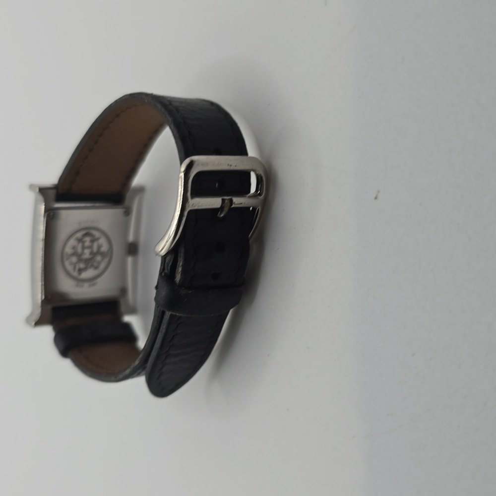 Hermes Black Leather Strap Silver-Tone Case Watch - Picture 10 of 14